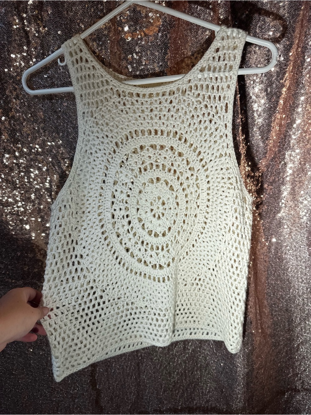Dreamers Cream Crochet Circle-Front Tank Top